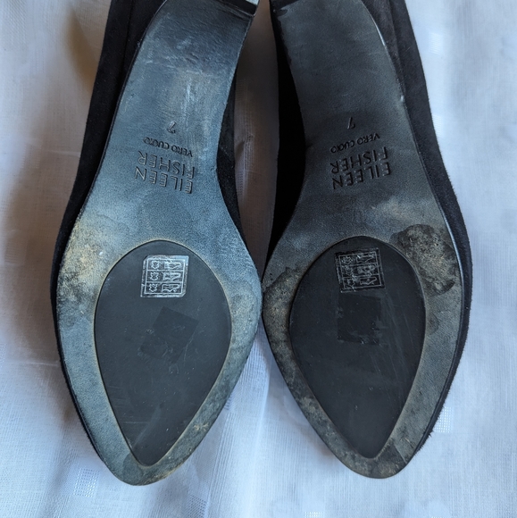 Eileen Fisher Pumps Black Suede Chunky Heel Sz 7 - Picture 5 of 8